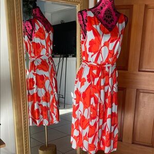 Vibrant Floral Midi Dress - orange and blue
